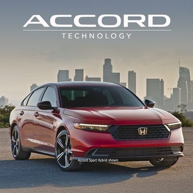 2026 Honda Accord Sport Hybrid in Radiant Red Metallic parked in urban environment.
